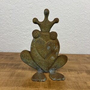 Vintage Rustic Frog Prince W/ Crown Cast Iron Doorstop Wedge